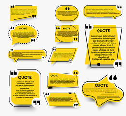 Fototapete - Set of yellow quotebox vector banner templates with quotation marks for dialog or business.