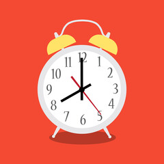 Wall Mural - Alarm clock red wake-up time isolated on background in flat style. Vector illustration