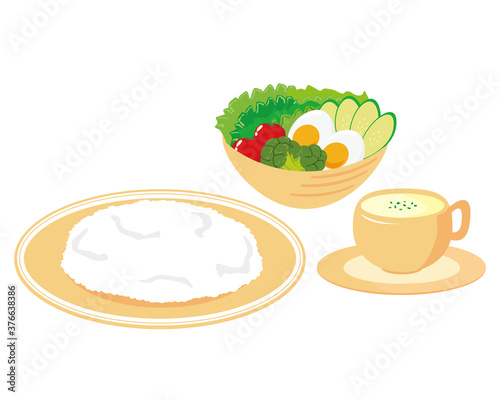 野菜サラダとスープとライスのベクターイラスト Stock Vector Adobe Stock