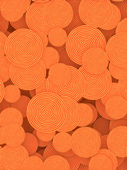 Poster - 3d rendering composition with orange colored hypnotic circles pattern