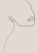 Abstract woman face portrait in minimalistic one line style. Female wall print. Body art poster. Modern model girl sketch template in pastel color.