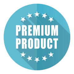 Leinwandbilder - Premium product vector icon, flat design blue round web button isolated on white background