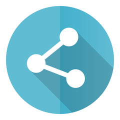 Leinwandbilder - Share vector icon, flat design blue round web button isolated on white background.