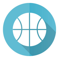 Poster - Ball vector icon, flat design blue round web button isolated on white background