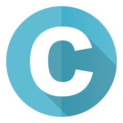 Poster - Copyright vector icon, flat design blue round web button isolated on white background