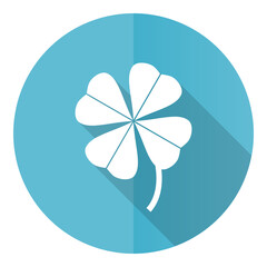 Leinwandbilder - Four-leaf clover vector icon, flat design blue round web button isolated on white background