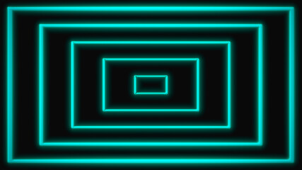 Abstract minimalistic geometric background, bright turquoise neon frame for design, rectangle shape.