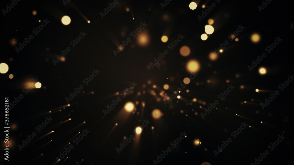 Festive abstract christmas texture, golden bokeh particles and highlights on dark background - obrazy, fototapety, plakaty 