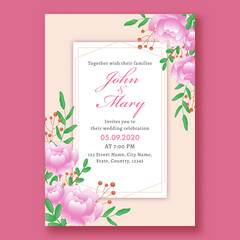 Canvas Print - Beautiful Floral Wedding Invitation Card Design with Event Details.