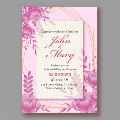 Poster - Beautiful Floral Wedding Invitation Card Design in Pink and White Color with Venue Details.