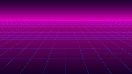Fototapete - Vector perspective grid in retro style. Detailed lines on purple background.