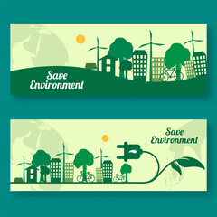 Canvas Print - Save Environment Concept Based Header or Banner Design Set with Eco City View.