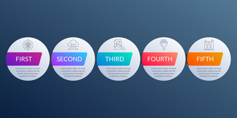 Poster - 5 steps, levels or options info graphic template. business design elements with icons for infographi