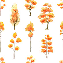 Autumn Tree Water Color Painting Pattern. 