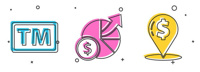 Poster - Set Trademark, Money and diagram graph and Cash location pin icon. Vector.