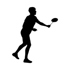 Wall Mural - Badminton. Silhouette of a man moving to the net. Vector illustration.