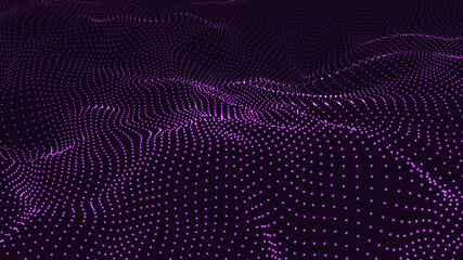 Poster - Abstract gradient dynamic wave of glowing particles. Network of neon dots. Big data. Digital background. Vector