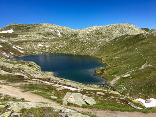 Panoramic view of Valletta lakes at the Gotthard pass in Switzerland.