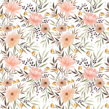  Hand Drawn Seamless Pattern With Blossom Flowers In Vintage Brown C