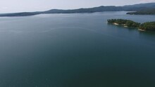 Aerial Pan Shot Of Lake Jocassee In Upstate South Carolina 