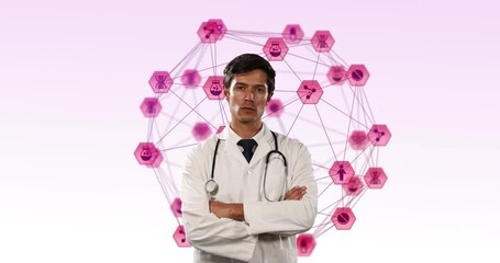 Poster - Doctor against Globe of digital icons
