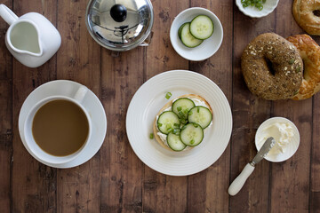 Wall Mural - Bagel and Cream Cheese with Cucumbers