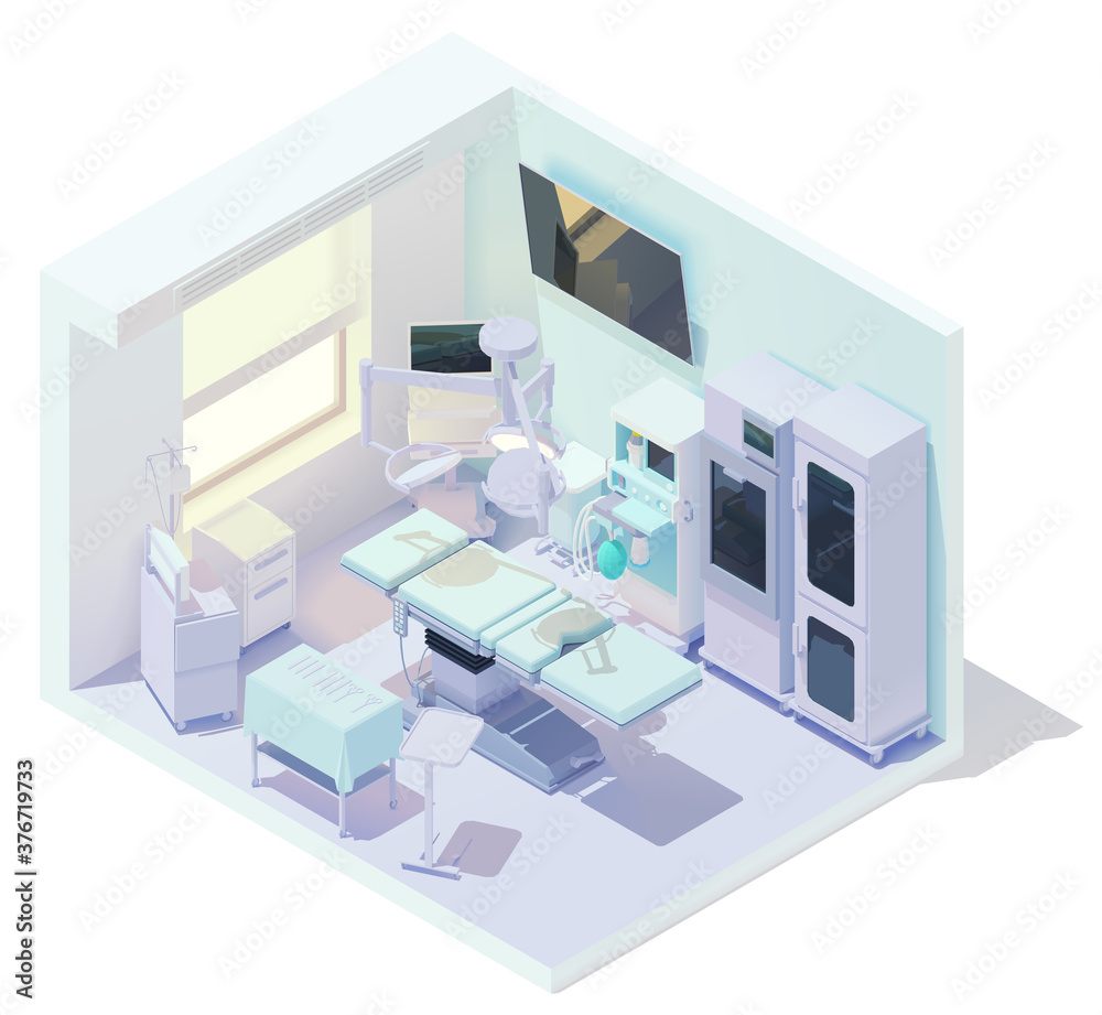 Operating Room Computer Simple Drawing Vector isometric low poly hospital operating room or operating theater ...