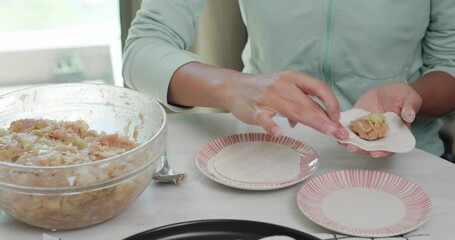 Canvas Print - Woman make chinese meat dumpling