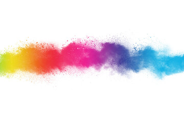 Wall Mural - colorful rainbow holi paint color powder explosion isolated on white background.