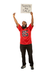 Wall Mural - Fan: Sports Man Holds Tickets For Sale Sign