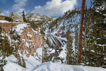 Sticker - Waterfall in Winter Yellowstone National Park Wyoming USA