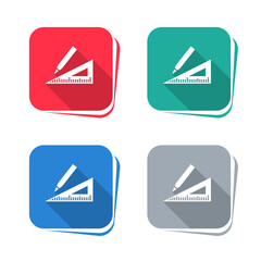 Wall Mural - Angle ruler and pencil icon on square button