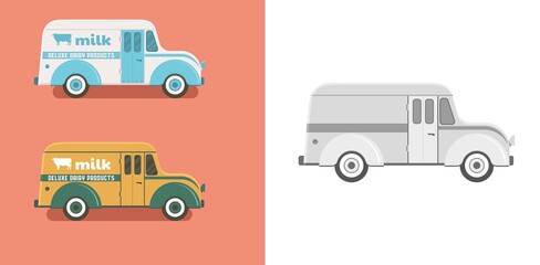 Vintage old divko style delivery truck. Retro transport vector illustration.