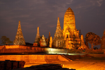 The old ruins of Wat Chaiwatthanaram in Phra Nakhon Si Ayutthaya Province, Thailand And is a famous tourist destination with a long history.