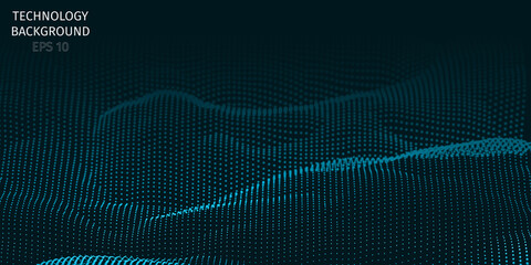 Poster - 3d abstract digital technology background. Futuristic sci-fi user interface concept with gradient dots and lines. Big data, artificial intelligence, music hud. Blockchain and cryptocurrency. Vector
