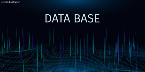 Poster - 3d abstract digital technology background. Futuristic sci-fi user interface concept with gradient dots and lines. Big data, artificial intelligence, music hud. Blockchain and cryptocurrency. Vector