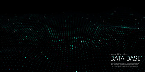 Poster - 3d abstract digital technology background. Futuristic sci-fi user interface concept with gradient dots and lines. Big data, artificial intelligence, music hud. Blockchain and cryptocurrency. Vector