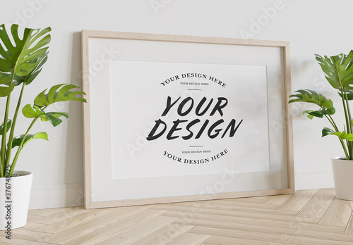 Download Wooden Frame Leaning On Floor Mockup Stock Template Adobe Stock