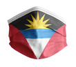 mascarilla para covid con el fondo blanco y la bandera de Antigua y Barbuda 