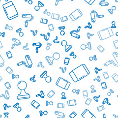 Poster - Set line Stamp, Eraser or rubber and Paint roller brush on seamless pattern. Vector.