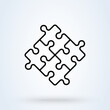 Puzzle pieces and problem solving icon or logo line art style. Outline puzzle game fully editable concept. puzzles and solutions, compatibility vector illustration.