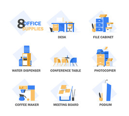 Poster - Set of vector flat design concept icons of office equipment,flat design icon vector illustration