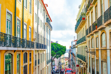 Wall Mural - Cityscape downhill street Lisbon Portugal