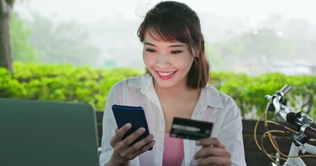 Poster - Asian woman use credit card