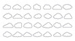 Vector cloud icons. Editable stroke. Set of 28 sign line art. Meteorology weather forecast interface element, information cloud storage database. Internet communication network saving data