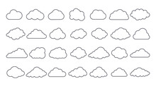 Vector Cloud Icons. Editable Stroke. Set Of 28 Sign Line Art. Meteorology Weather Forecast Interface Element, Information Cloud Storage Database. Internet Communication Network Saving Data