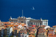 Elevated view of Moanaco Ville and Oceanographic museum, Monaco