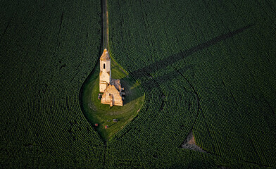 Ruintemple in Somogyvamos, Hungary aerial drone view