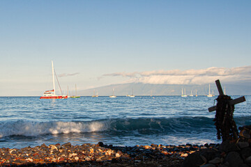 Wall Mural - Seascape with Sailboat and surf