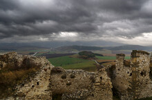 View Of Ruins Of Spis Castle Against Cloudy Sky